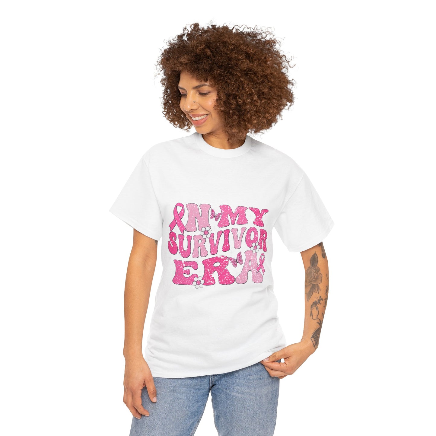 Pink Survivor Unisex Heavy Cotton Tee, Breast Cancer Awareness Shirt, Inspirational T-Shirt, Gift for Survivors, Comfortable Everyday Wear