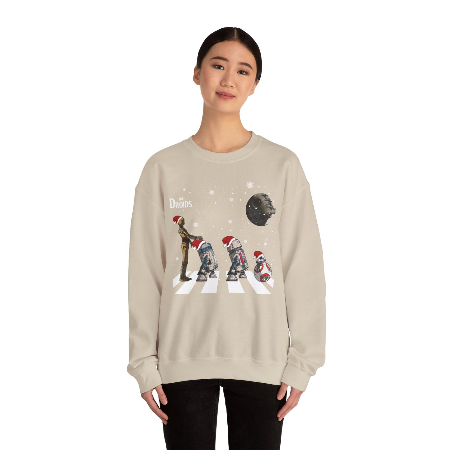 Holiday Droids Crewneck Sweatshirt - Festive Abbey Road Robot Crossing