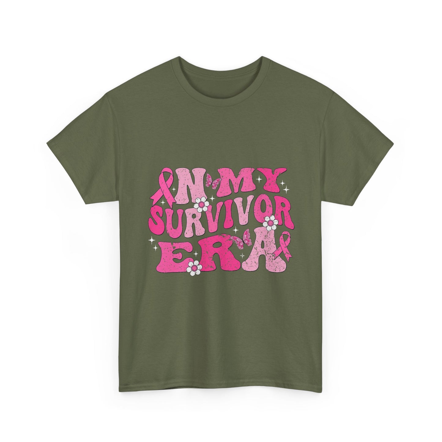 Pink Survivor Unisex Heavy Cotton Tee, Breast Cancer Awareness Shirt, Inspirational T-Shirt, Gift for Survivors, Comfortable Everyday Wear