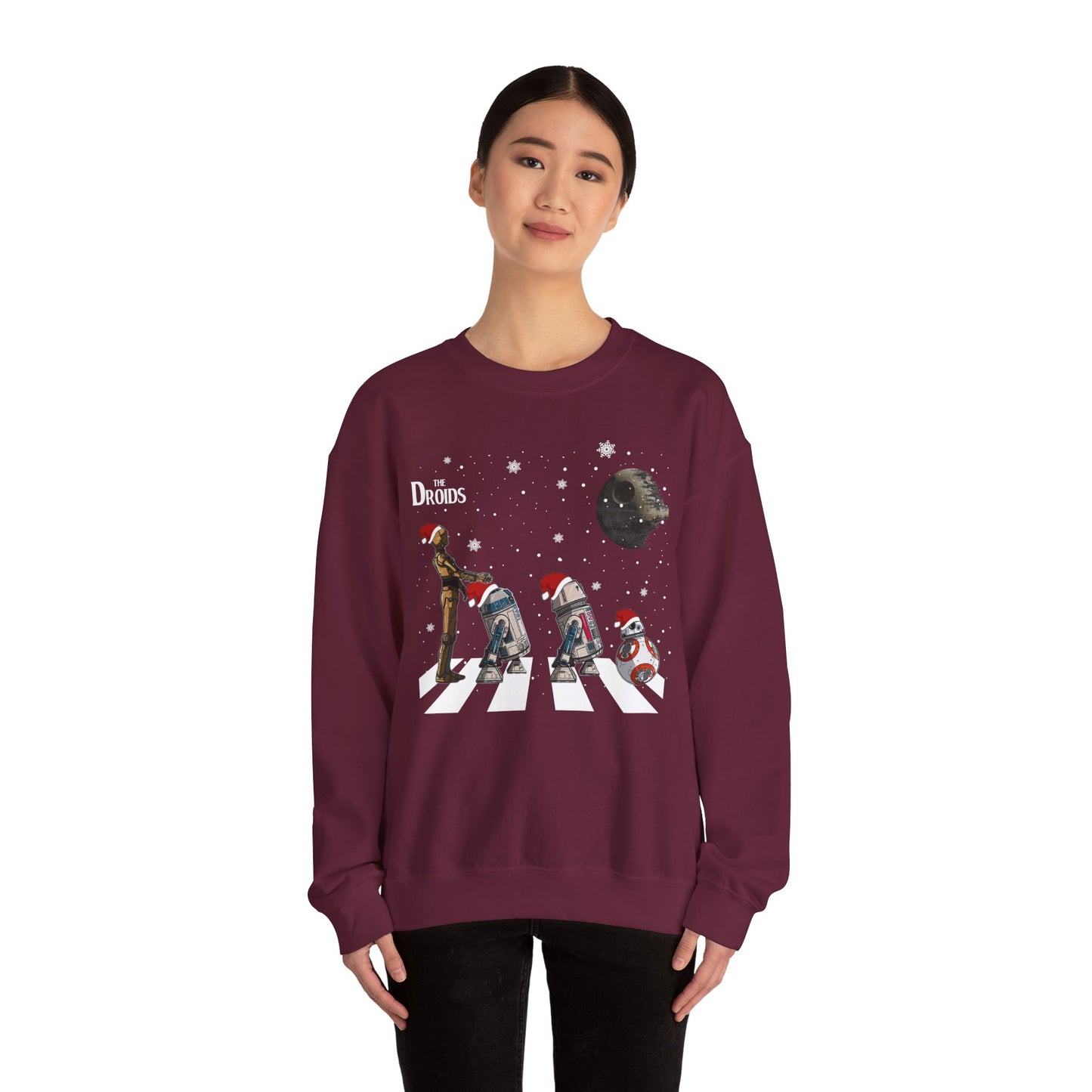Holiday Droids Crewneck Sweatshirt - Festive Abbey Road Robot Crossing