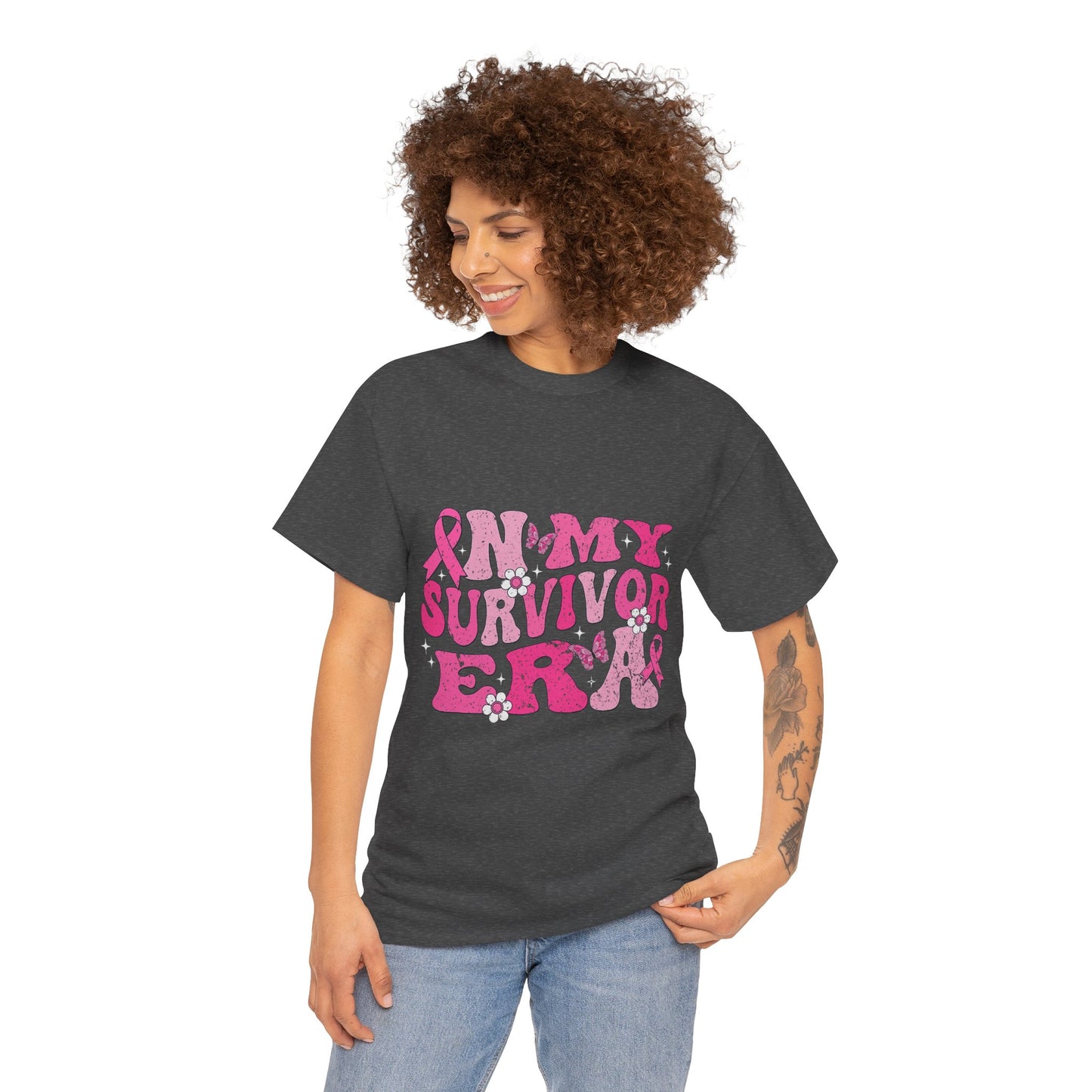 Pink Survivor Unisex Heavy Cotton Tee, Breast Cancer Awareness Shirt, Inspirational T-Shirt, Gift for Survivors, Comfortable Everyday Wear