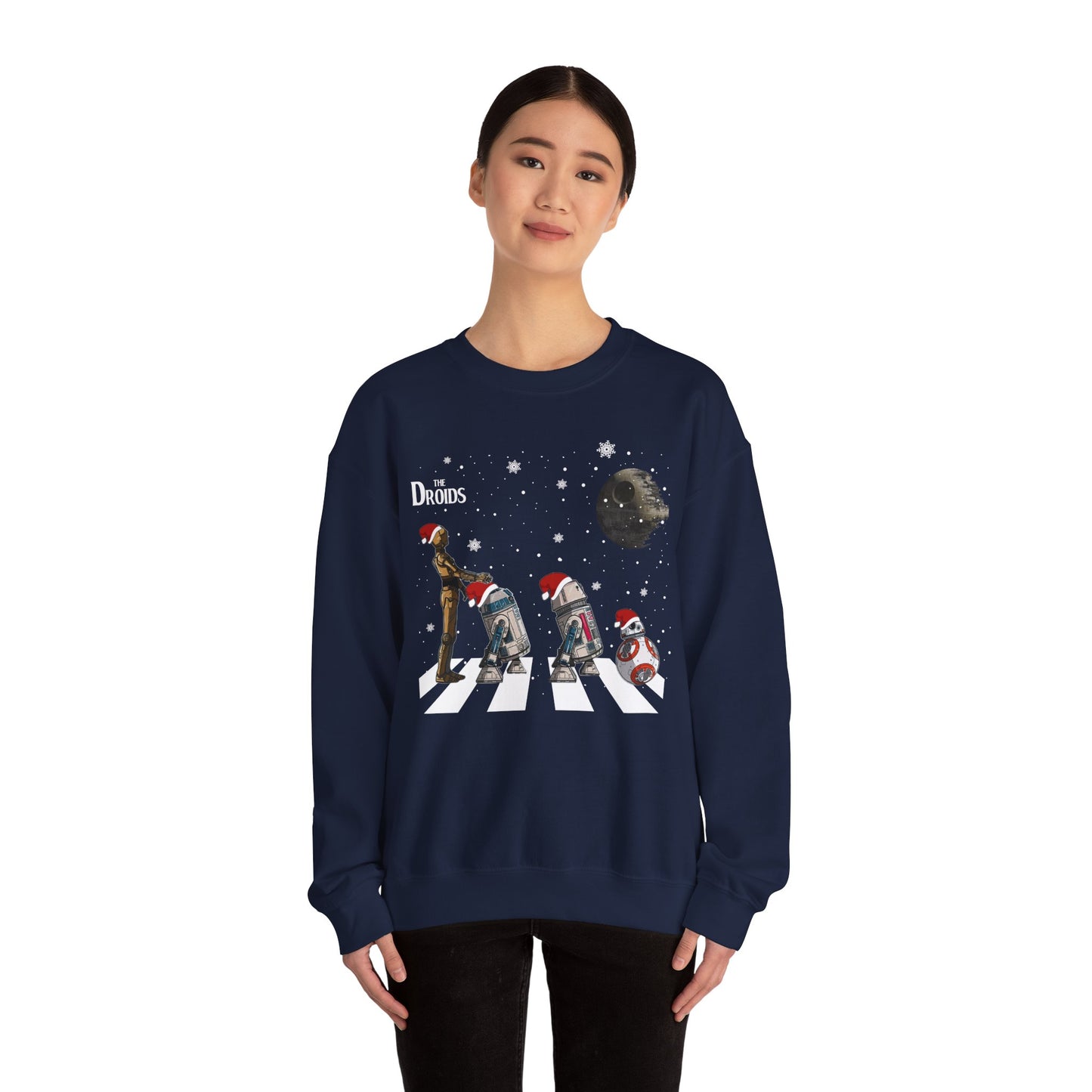 Holiday Droids Crewneck Sweatshirt - Festive Abbey Road Robot Crossing