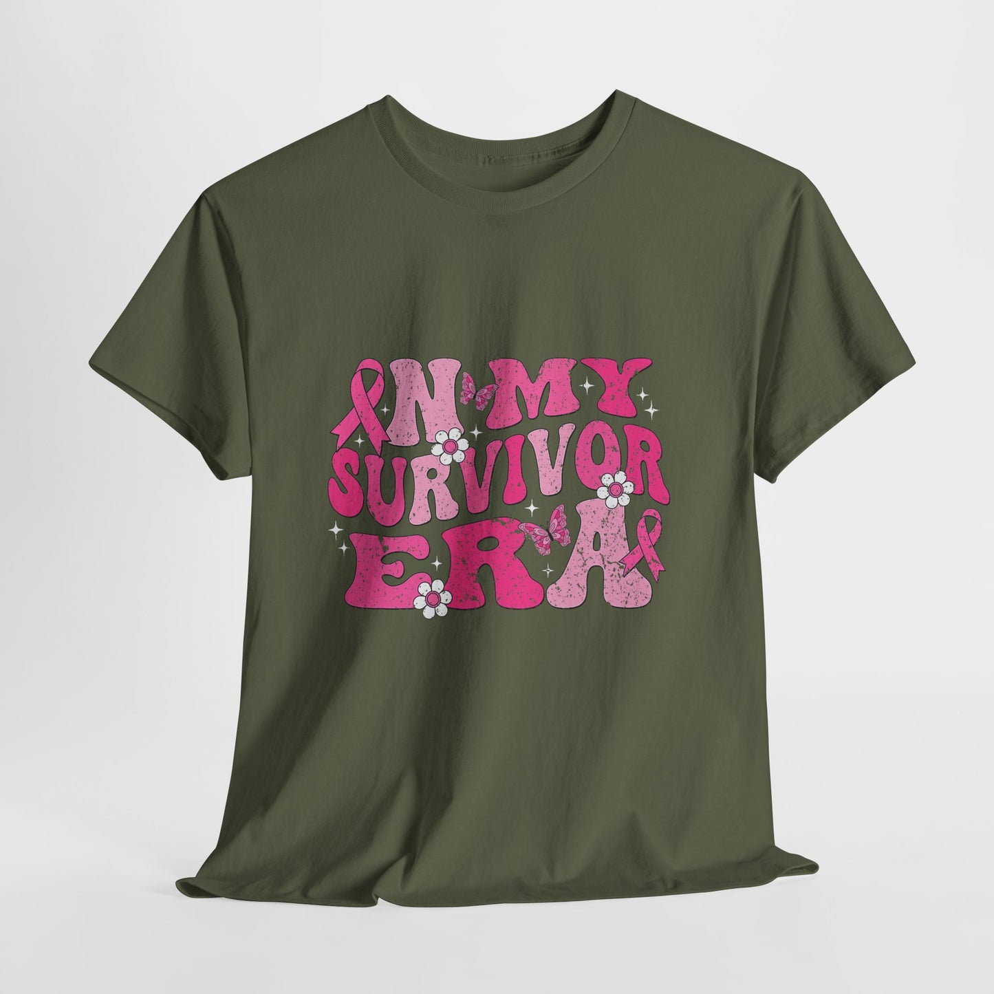 Pink Survivor Unisex Heavy Cotton Tee, Breast Cancer Awareness Shirt, Inspirational T-Shirt, Gift for Survivors, Comfortable Everyday Wear
