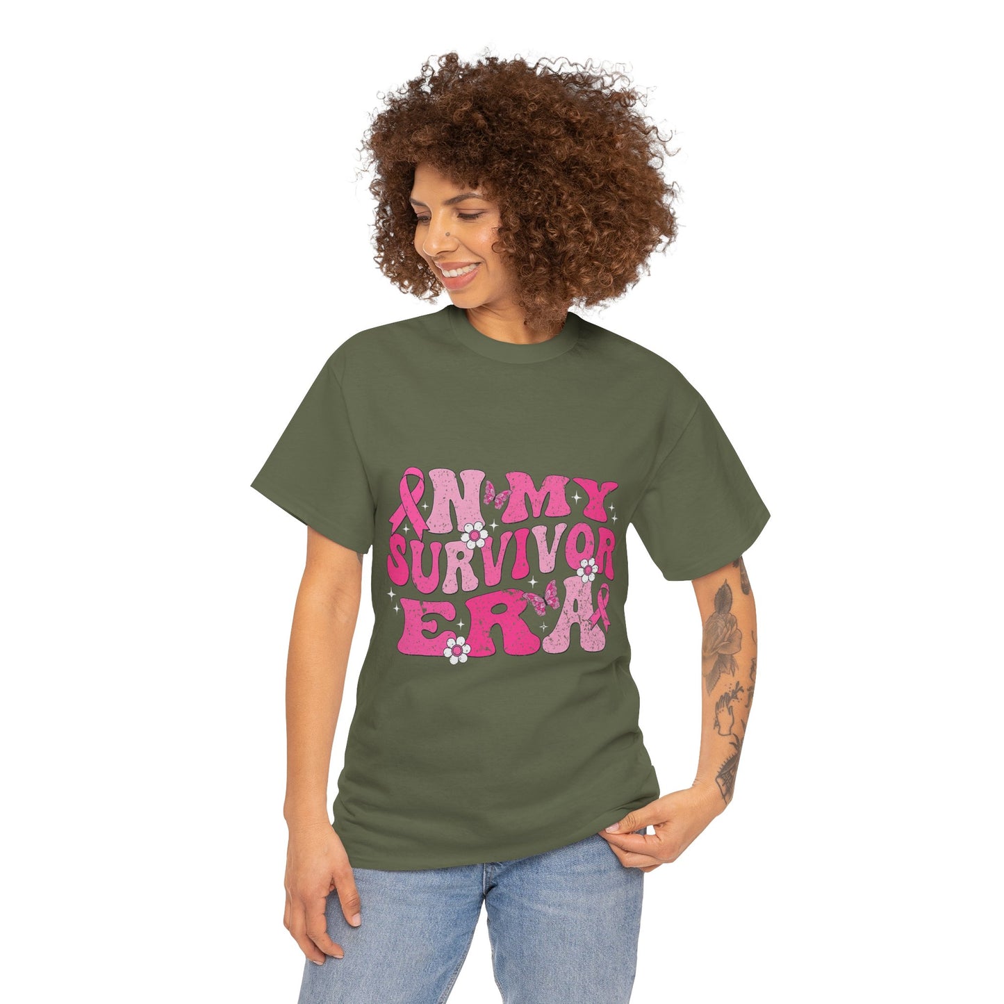 Pink Survivor Unisex Heavy Cotton Tee, Breast Cancer Awareness Shirt, Inspirational T-Shirt, Gift for Survivors, Comfortable Everyday Wear