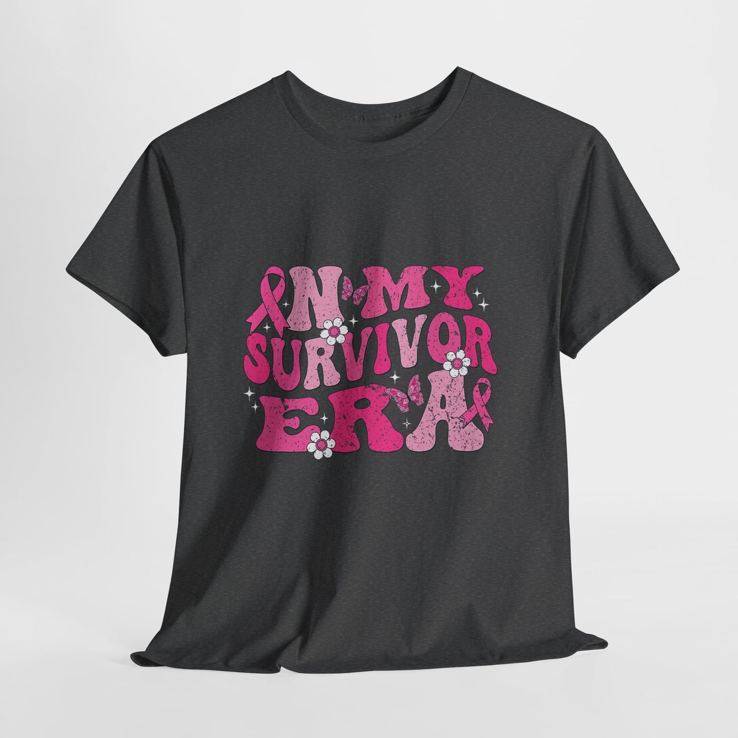 Pink Survivor Unisex Heavy Cotton Tee, Breast Cancer Awareness Shirt, Inspirational T-Shirt, Gift for Survivors, Comfortable Everyday Wear