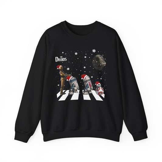Holiday Droids Crewneck Sweatshirt - Festive Abbey Road Robot Crossing