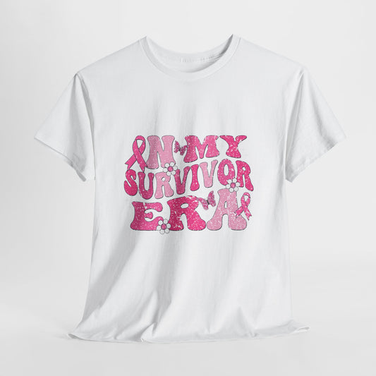 Pink Survivor Unisex Heavy Cotton Tee, Breast Cancer Awareness Shirt, Inspirational T-Shirt, Gift for Survivors, Comfortable Everyday Wear