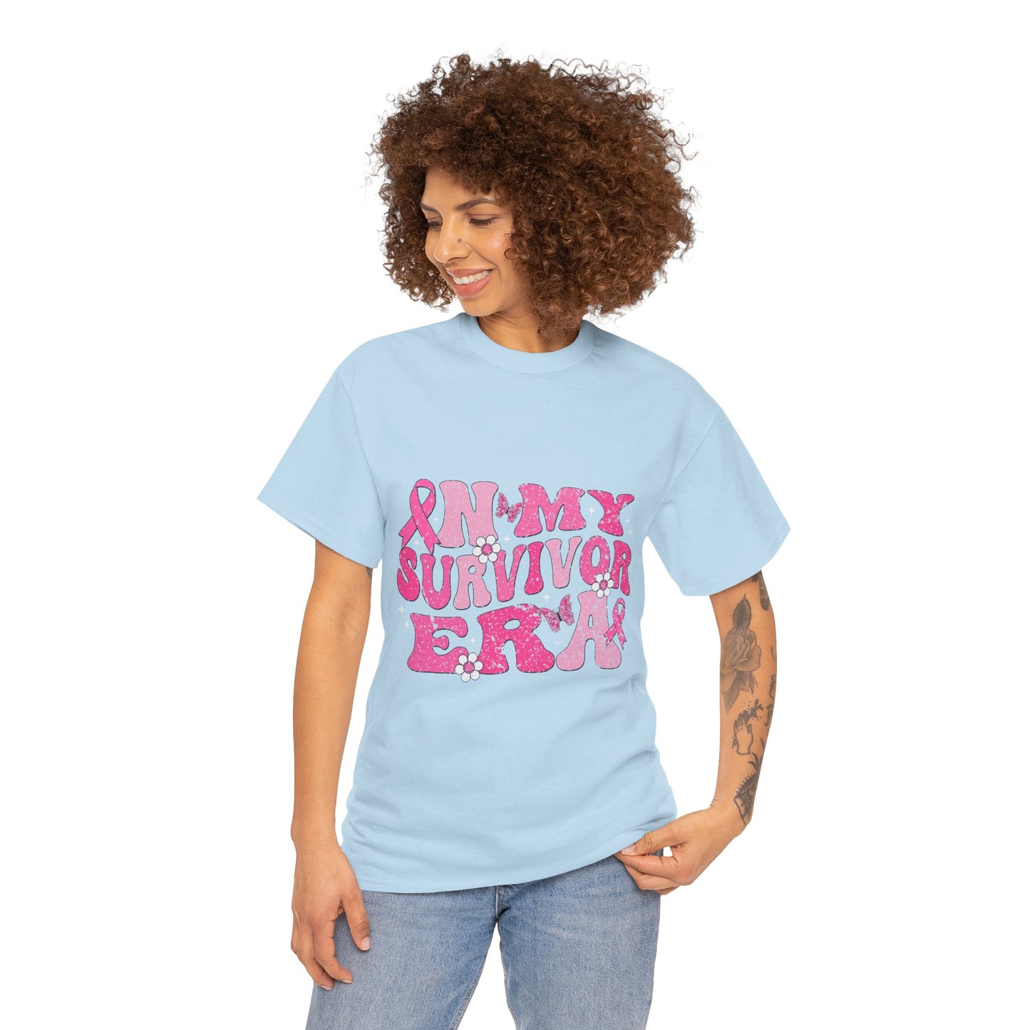 Pink Survivor Unisex Heavy Cotton Tee, Breast Cancer Awareness Shirt, Inspirational T-Shirt, Gift for Survivors, Comfortable Everyday Wear